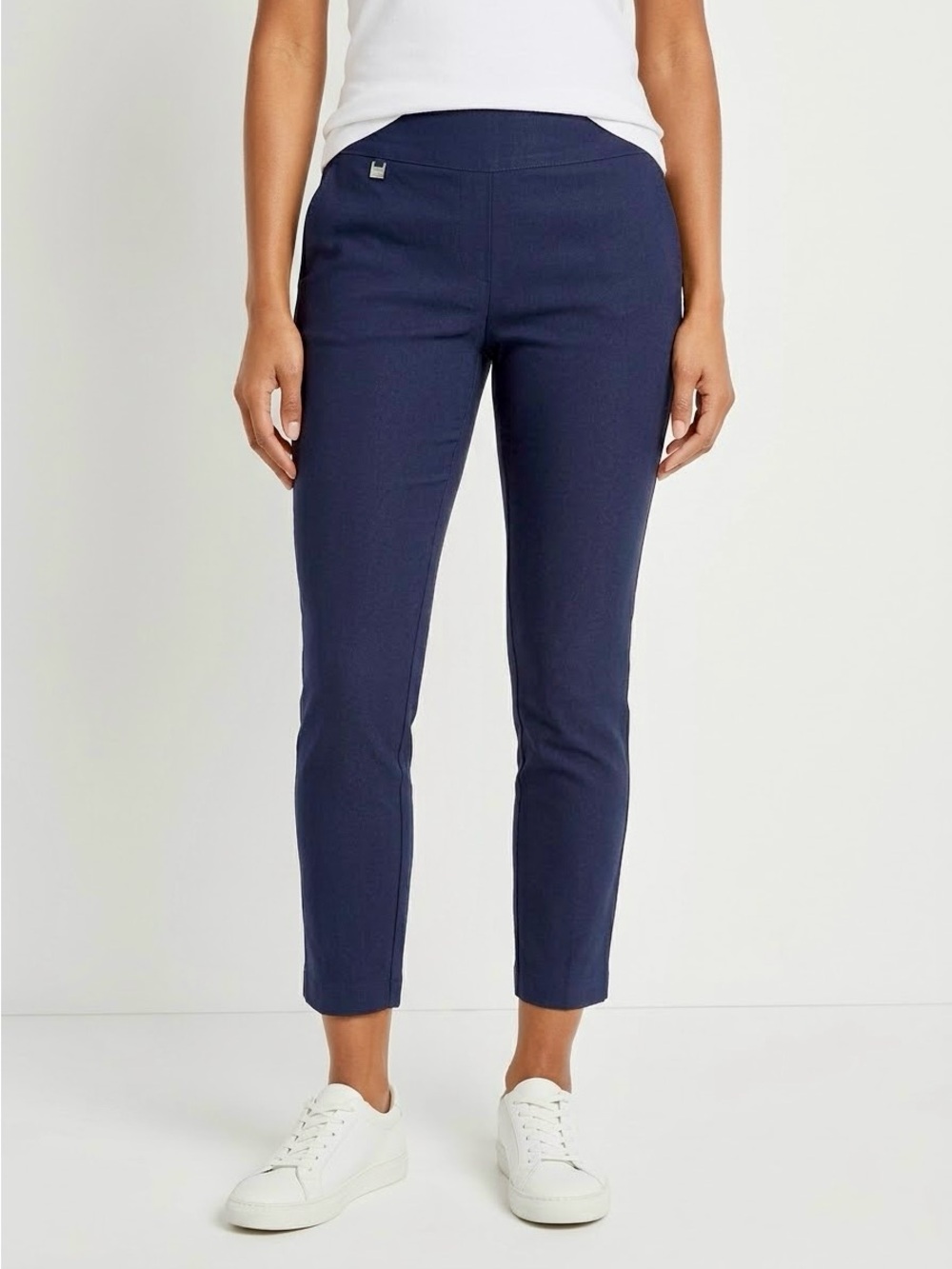 PECK & PECK Stretchy Pull-On Navy Blue Slim Cropped Ankle Ponte Pants — #130 LHP